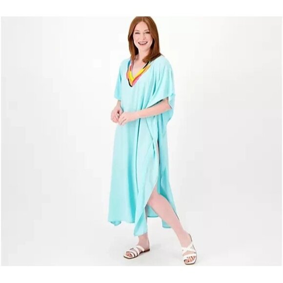 America and Beyond Embroidered V Neck Caftan Chloe M/L A553150 - Picture 1 of 1